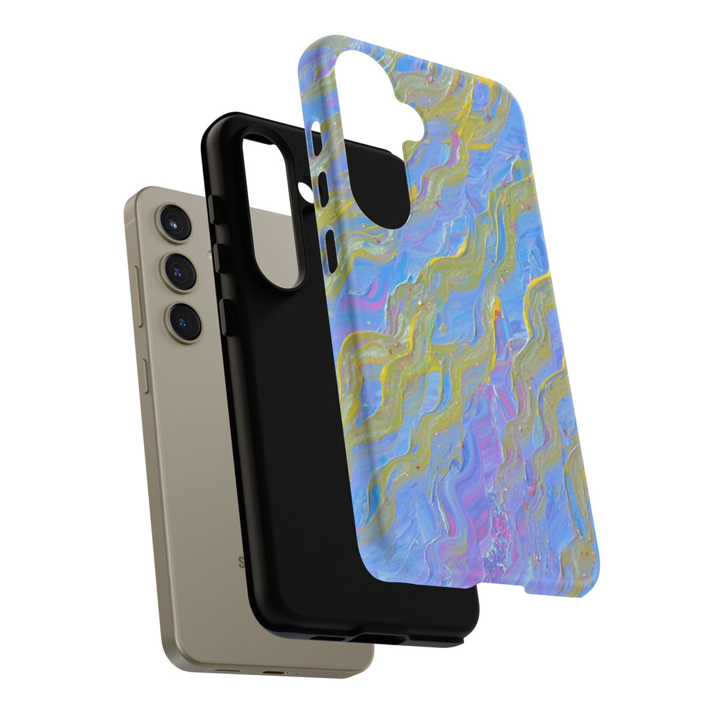 Pastel Marble Tough Phone Case — Blue & Gold Abstract Protective Cover