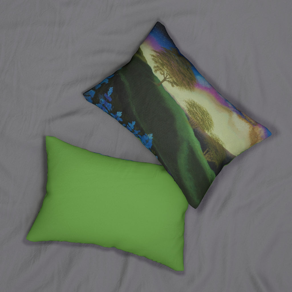 Scenic Meadow Lumbar Pillow — Green Landscape Decorative Throw Pillow