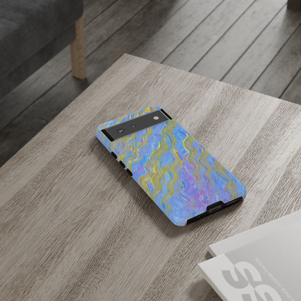 Pastel Marble Tough Phone Case — Blue & Gold Abstract Protective Cover