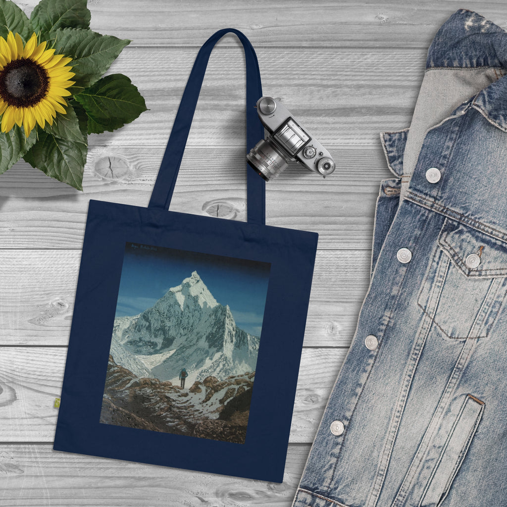 Mountain Trek Organic Tote Bag — Vintage Peak Adventure Print