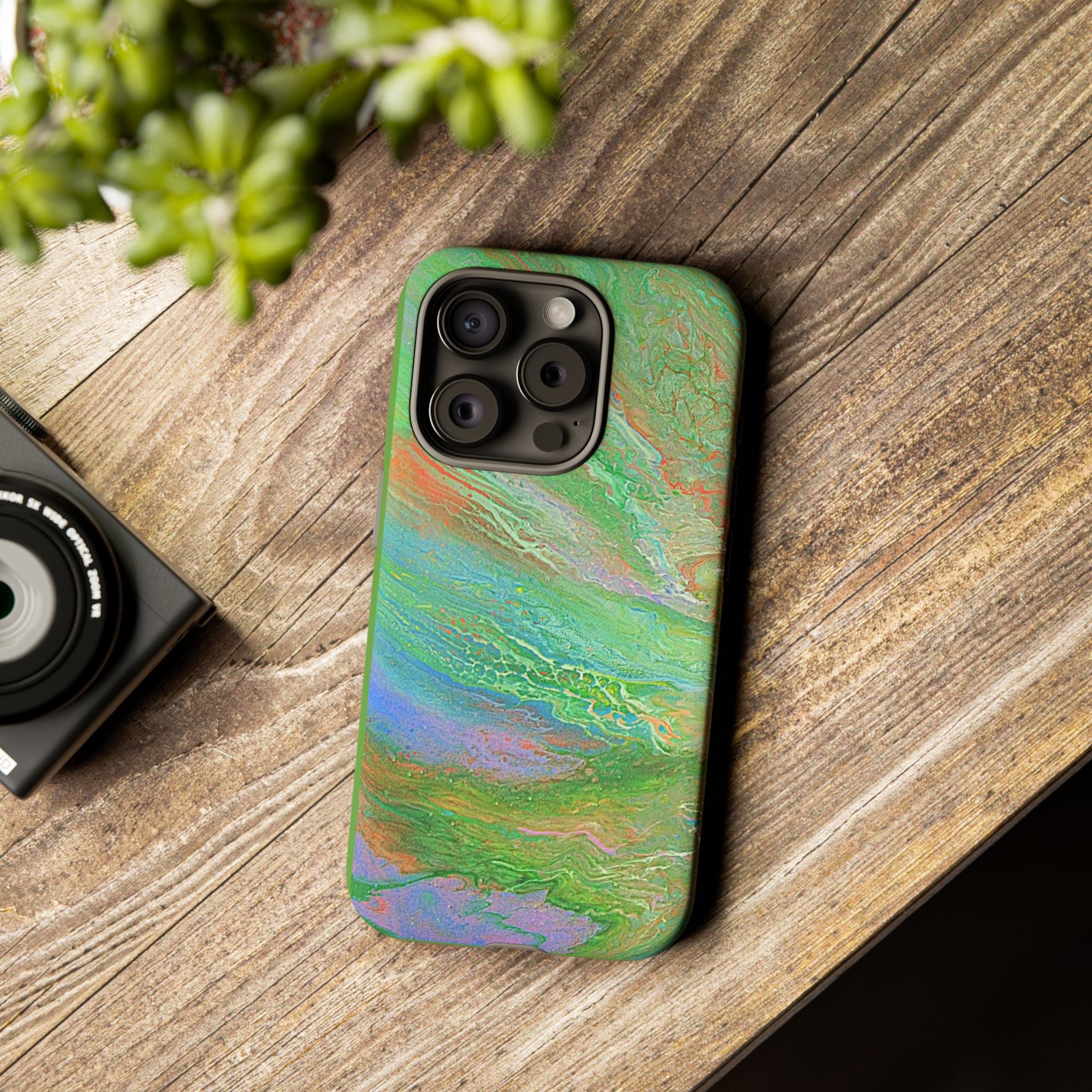 Marbled Green Abstract Phone Case — Protective Tough Case for iPhone