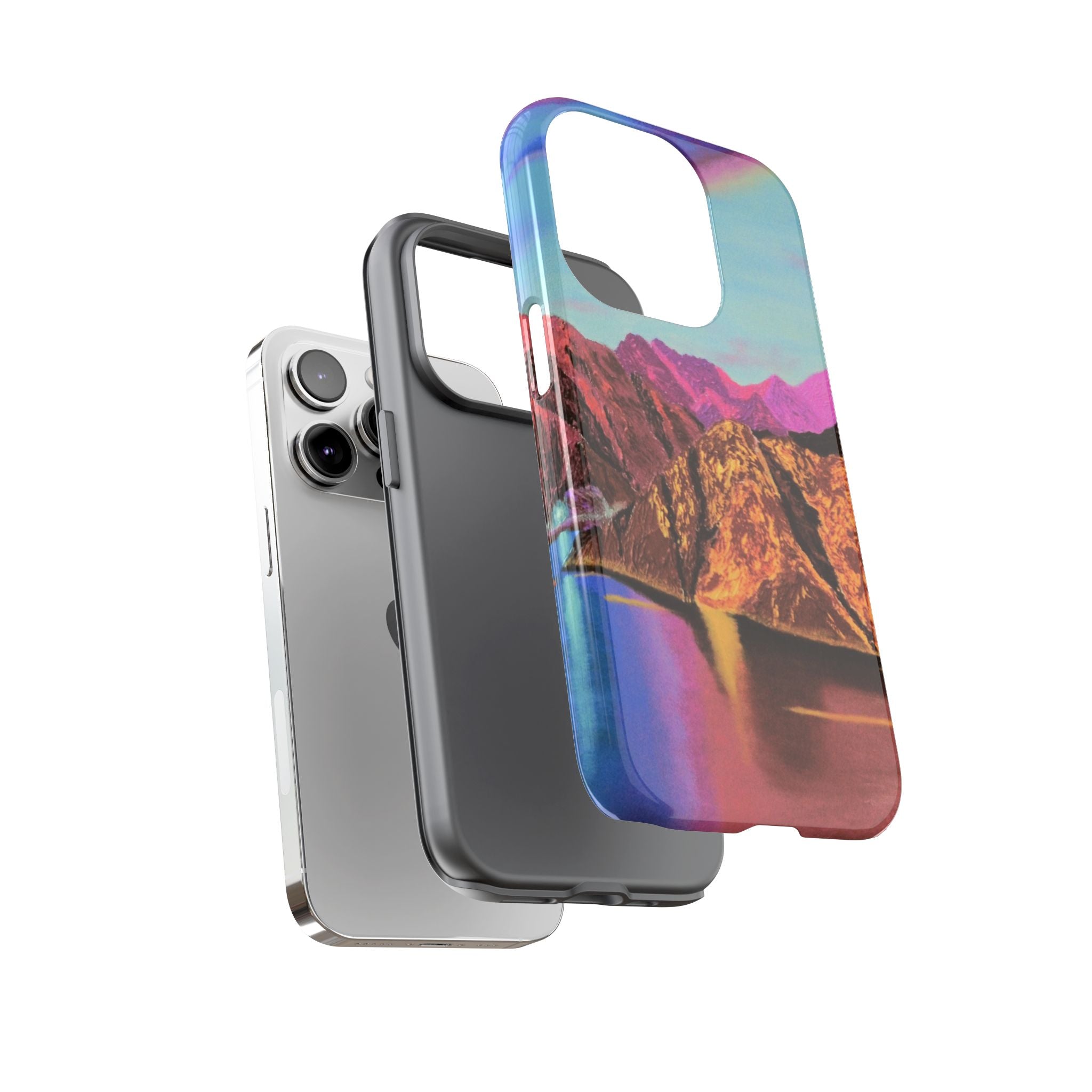 Protective Phone Case — Vibrant Retro Mountain Landscape