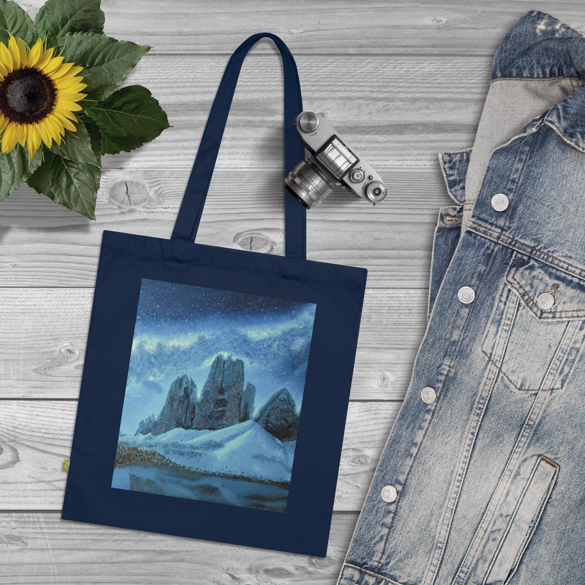 Mountain Night Sky Tote Bag — Organic Cotton Scenic Beach & Starry Sky Eco Tote