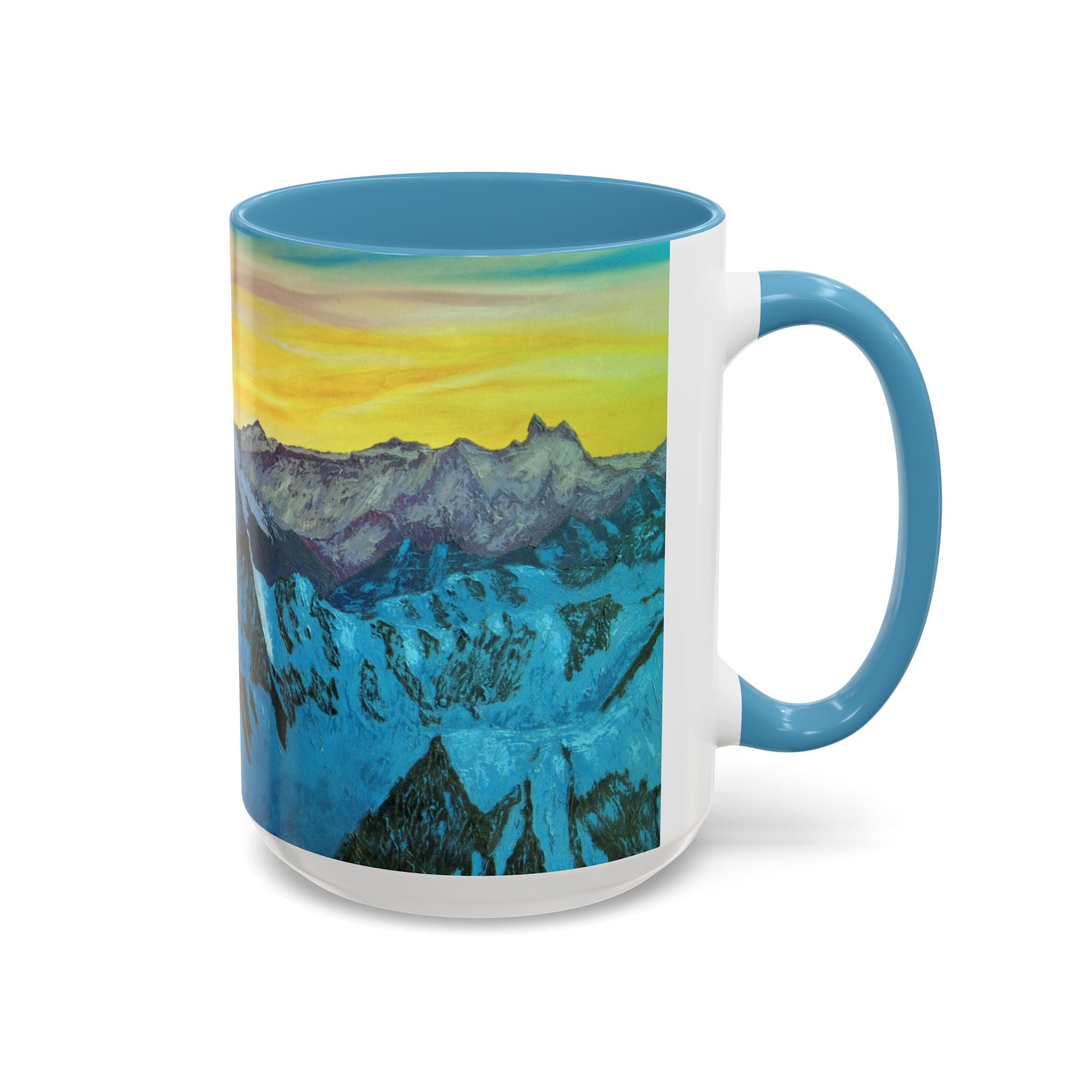 Mountain Sunrise Accent Coffee Mug — Scenic Blue Peaks Art 11/15oz