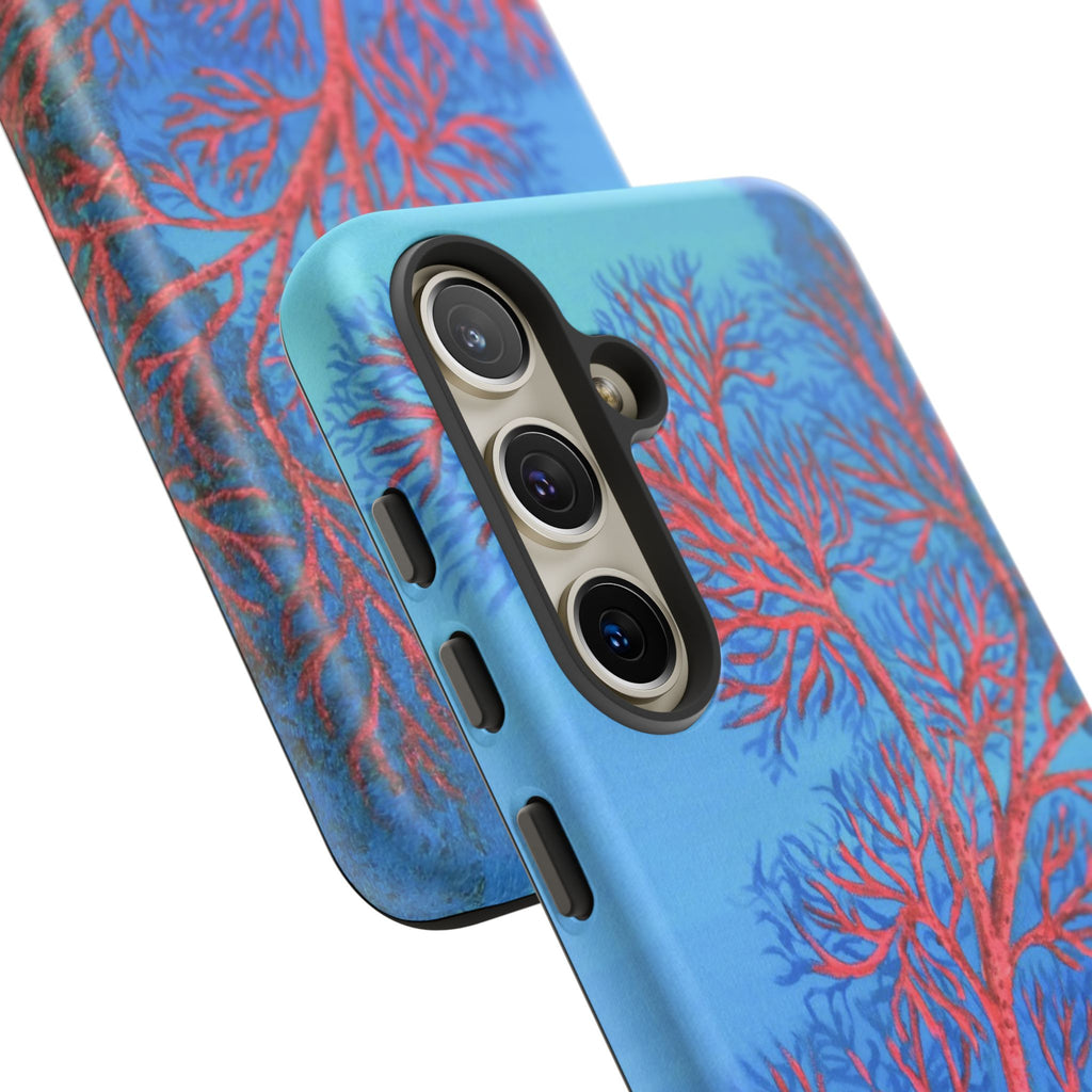 Coral Reef Phone Case — Vibrant Red Sea Fan on Ocean Blue Tough Case