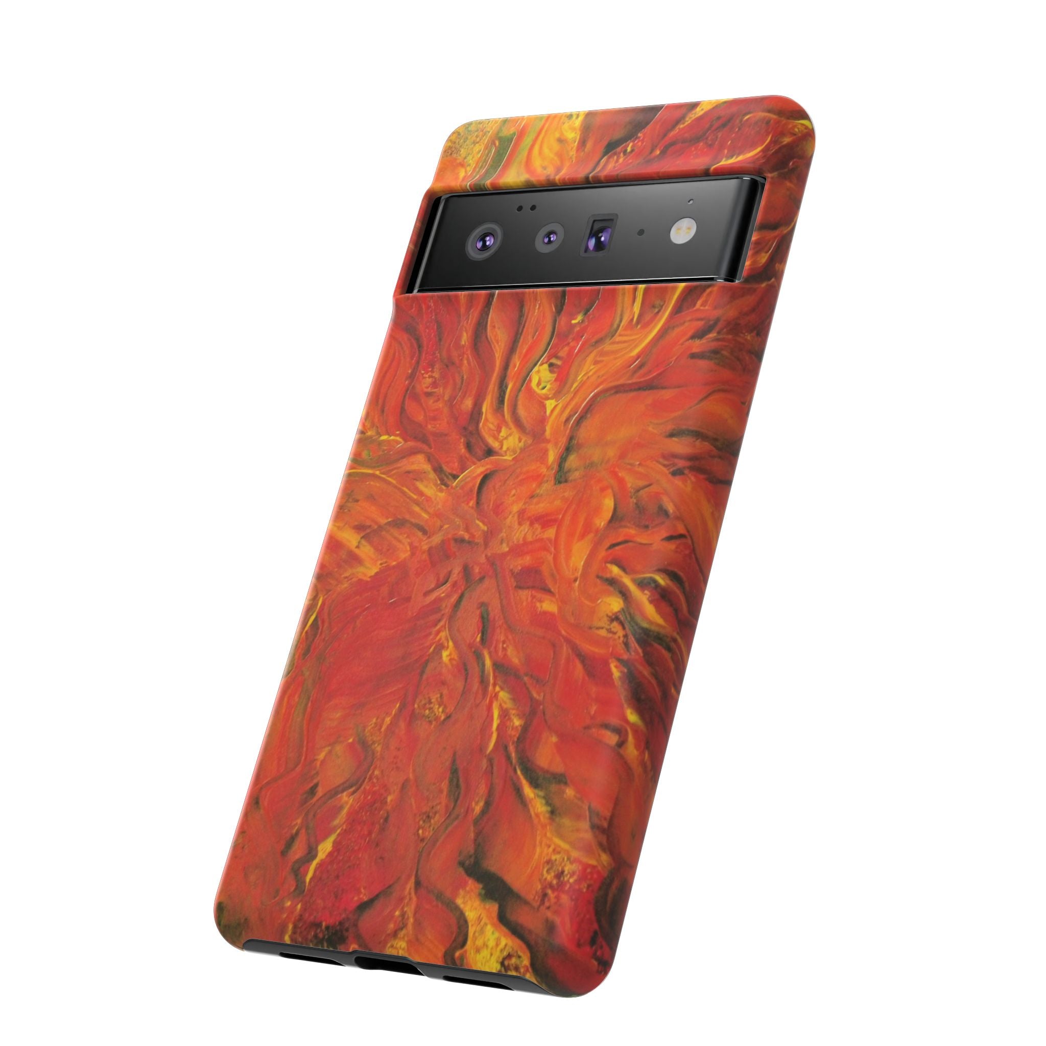 Flame Swirl Tough Phone Case — Abstract Red & Orange Art Protective Cover