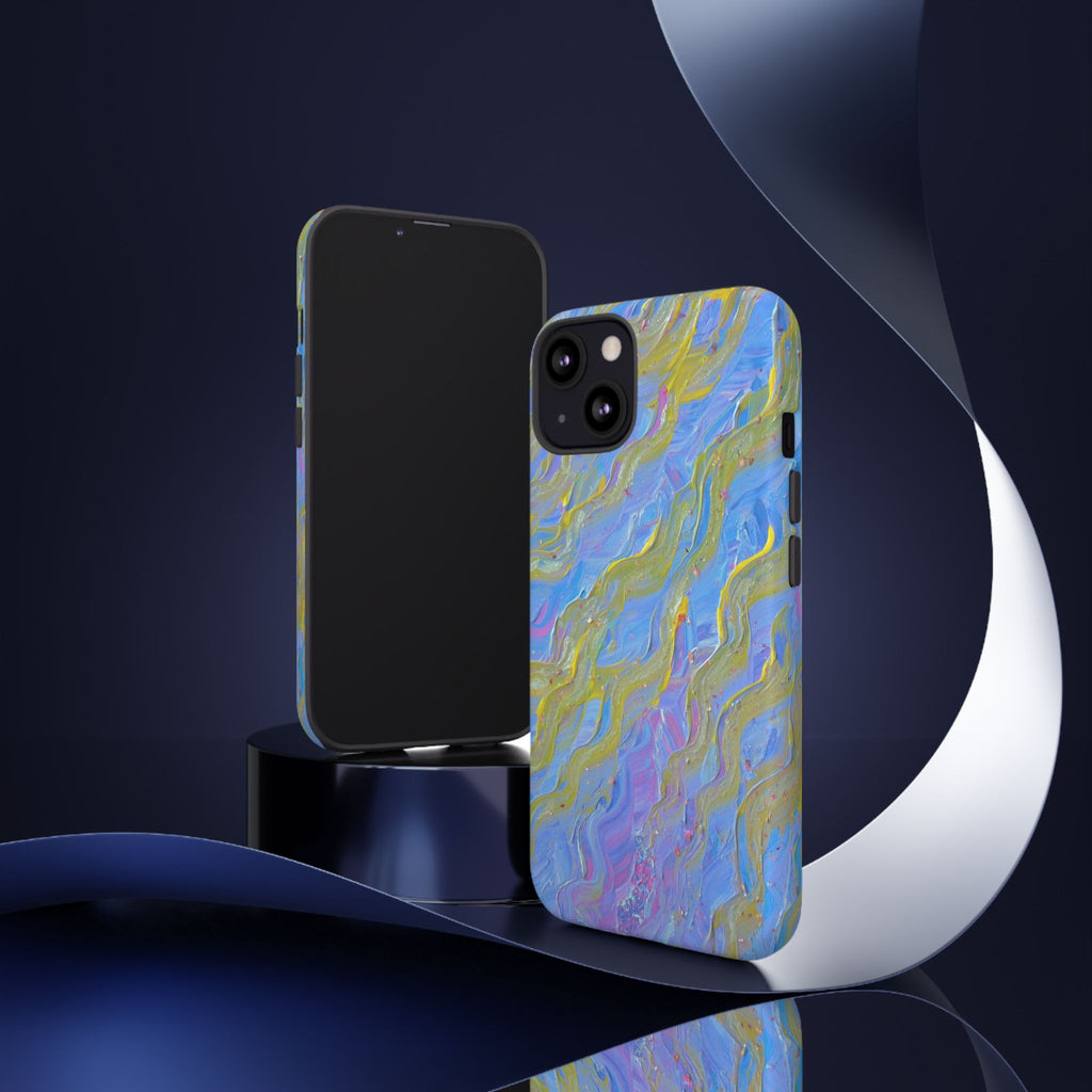 Pastel Marble Tough Phone Case — Blue & Gold Abstract Protective Cover