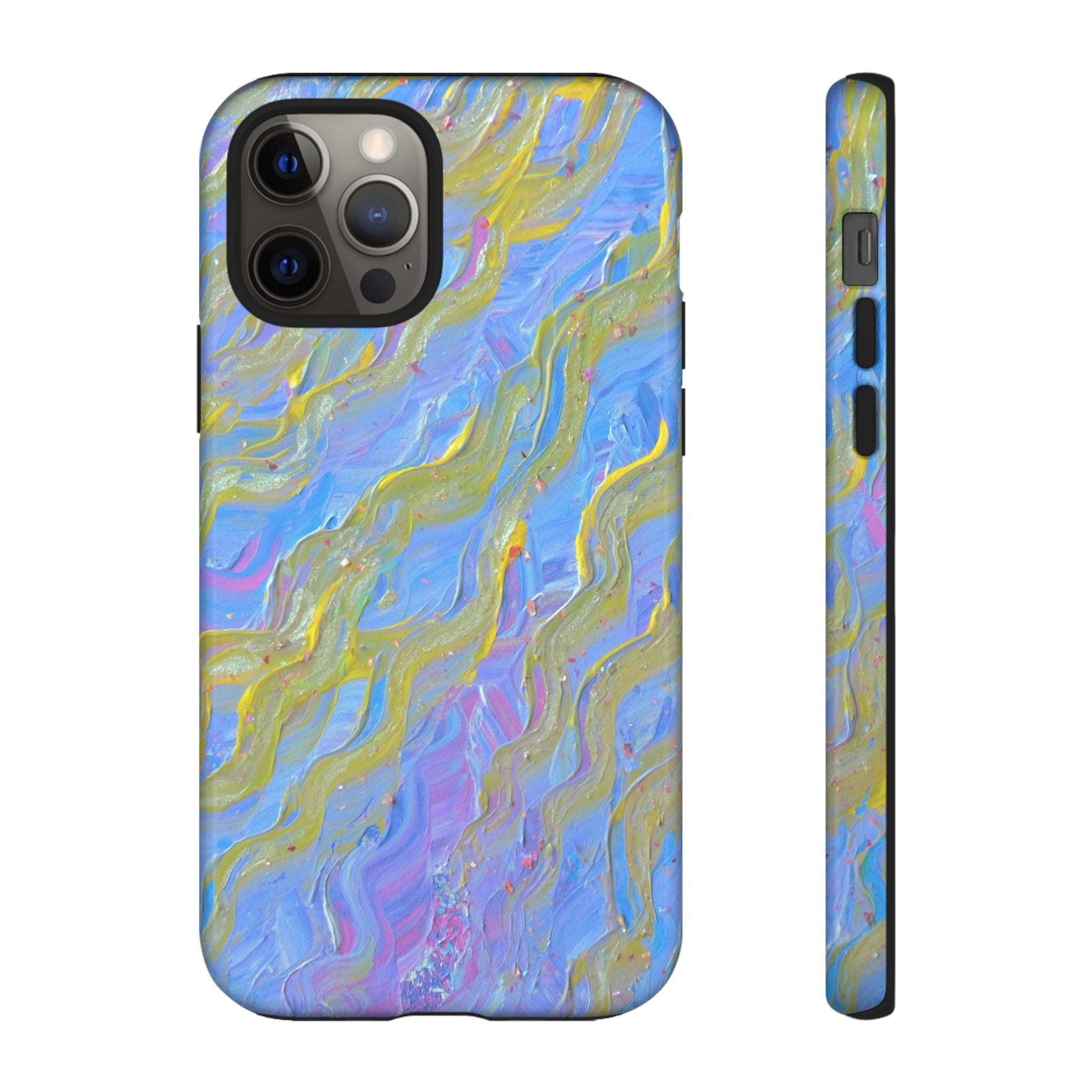 Pastel Marble Tough Phone Case — Blue & Gold Abstract Protective Cover