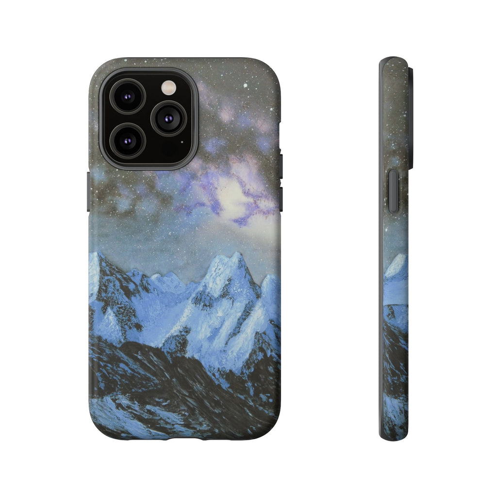 Mountain Night Sky Phone Case — Tough Protective iPhone Cover with Aurora & Snowy Peaks