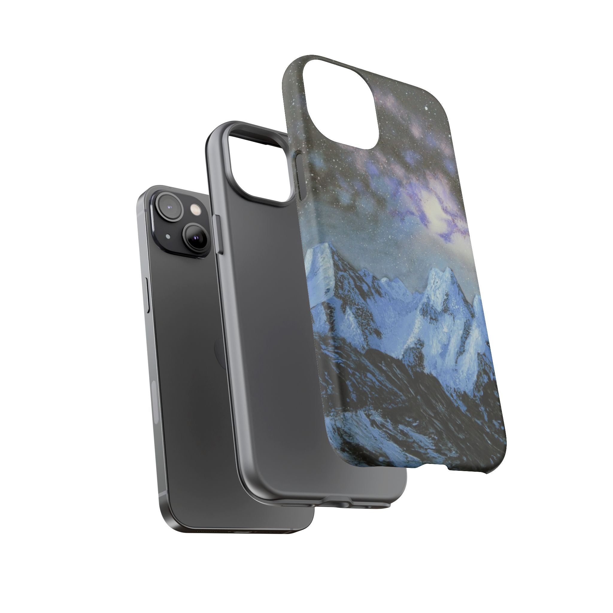 Mountain Night Sky Phone Case — Tough Protective iPhone Cover with Aurora & Snowy Peaks