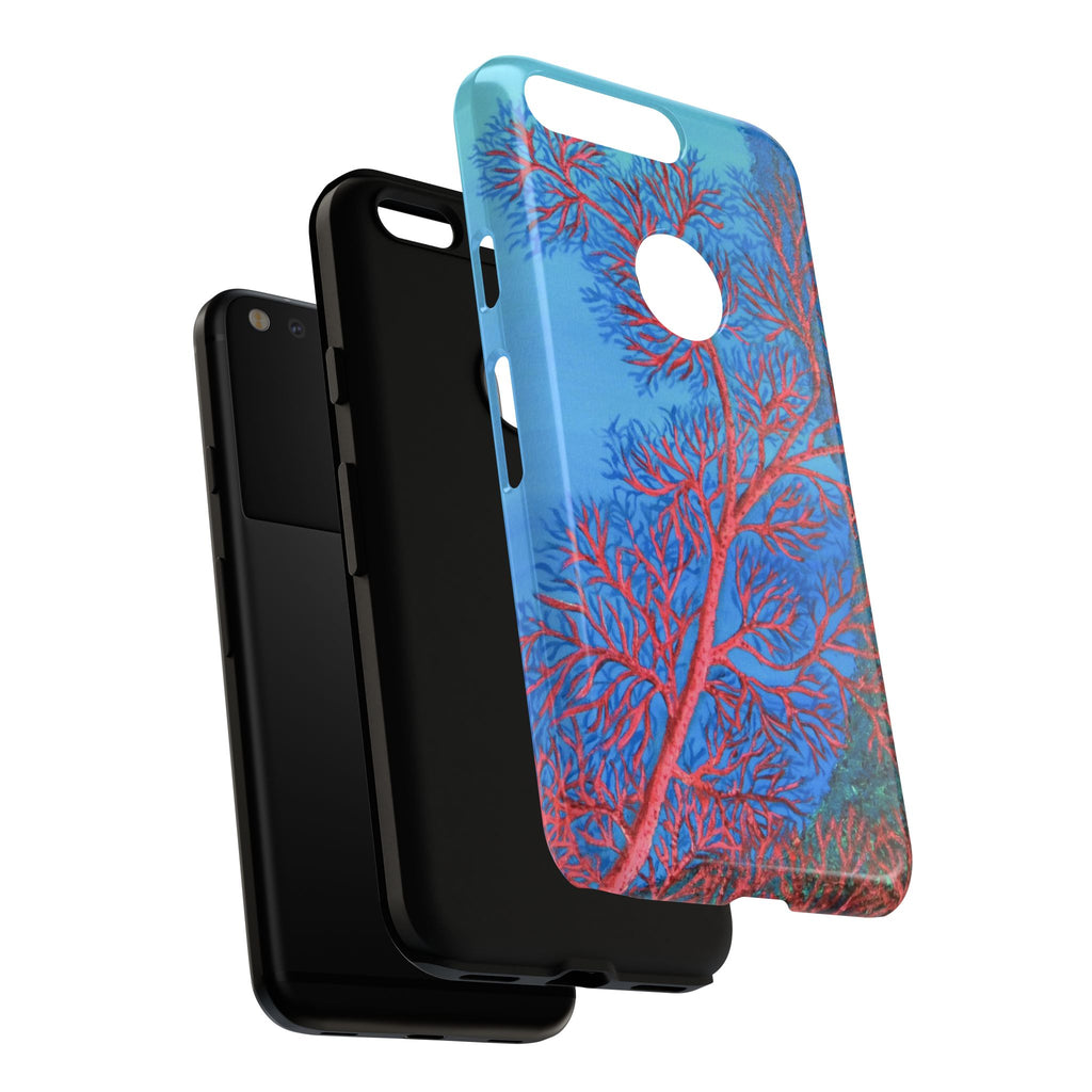 Coral Reef Phone Case — Vibrant Red Sea Fan on Ocean Blue Tough Case
