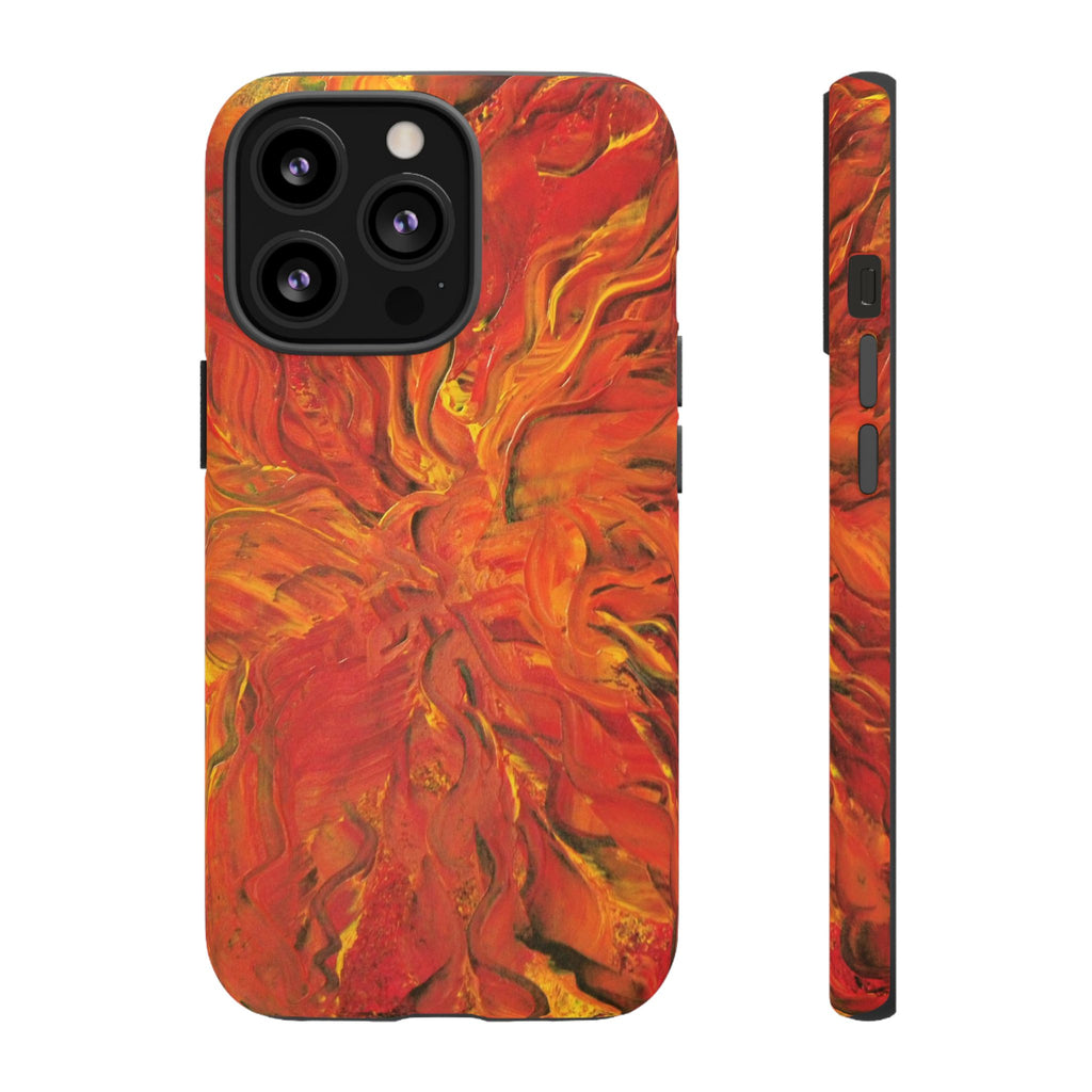 Flame Swirl Tough Phone Case — Abstract Red & Orange Art Protective Cover