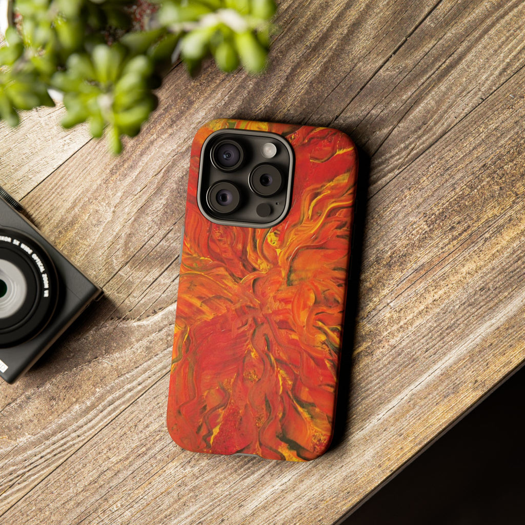 Flame Swirl Tough Phone Case — Abstract Red & Orange Art Protective Cover