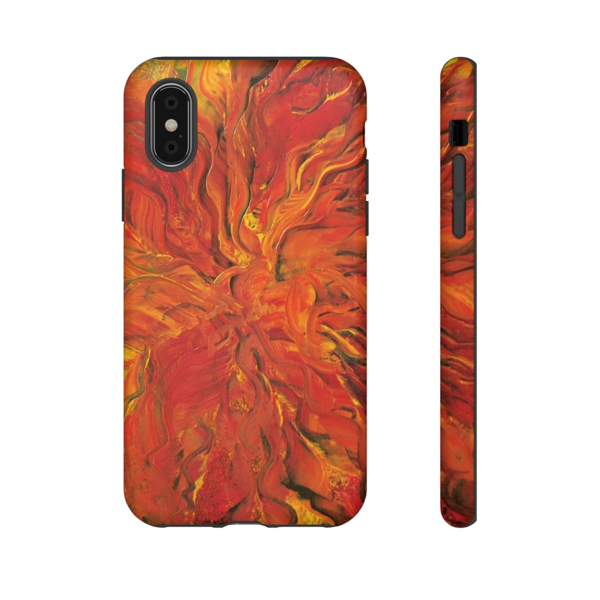Flame Swirl Tough Phone Case — Abstract Red & Orange Art Protective Cover
