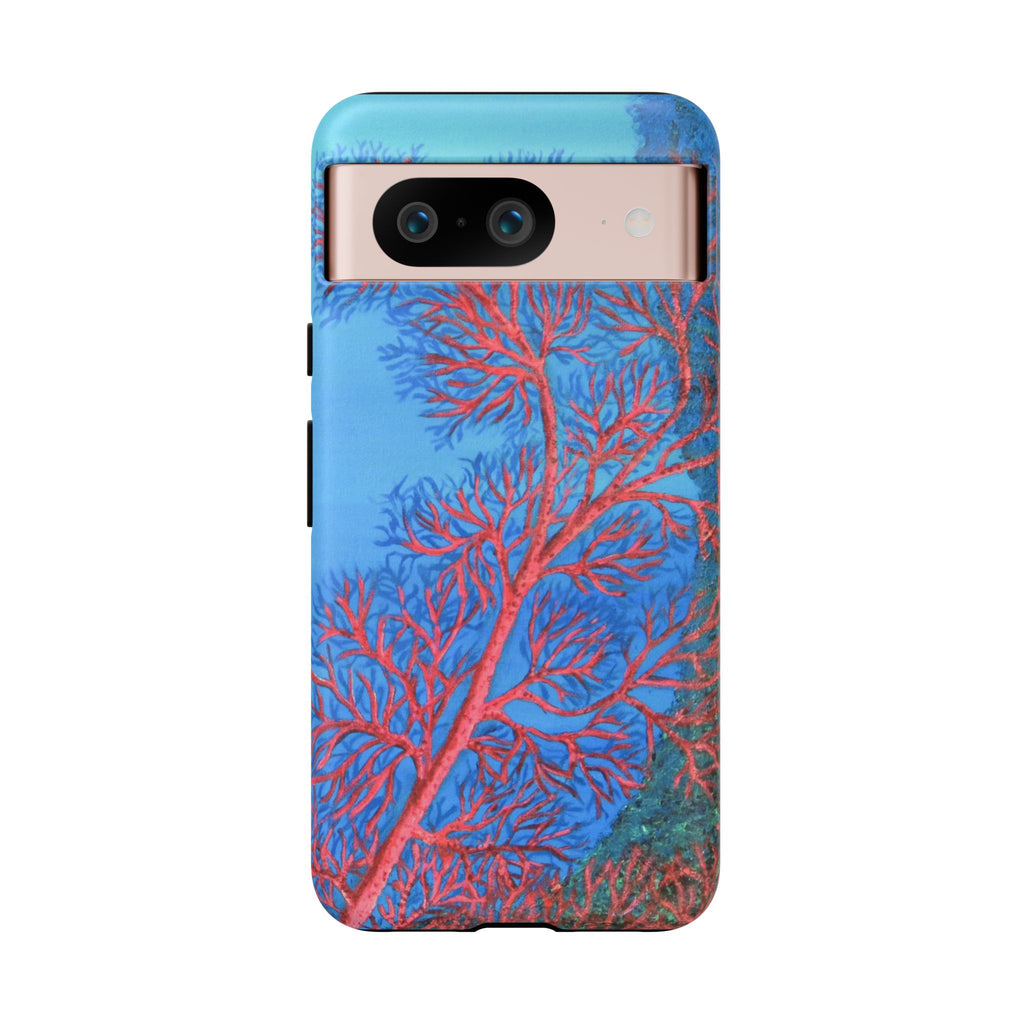 Coral Reef Phone Case — Vibrant Red Sea Fan on Ocean Blue Tough Case
