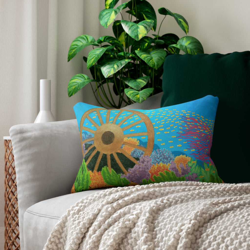 Underwater Nautical Wheel Lumbar Pillow — Coastal Reef Decorative Pillow