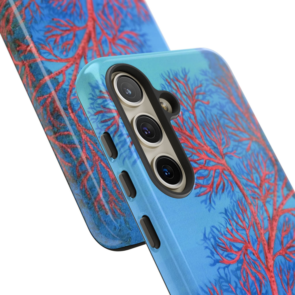 Coral Reef Phone Case — Vibrant Red Sea Fan on Ocean Blue Tough Case