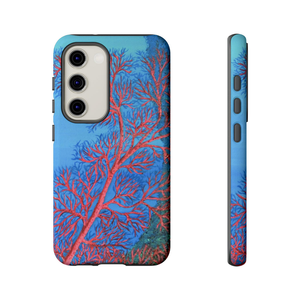 Coral Reef Phone Case — Vibrant Red Sea Fan on Ocean Blue Tough Case