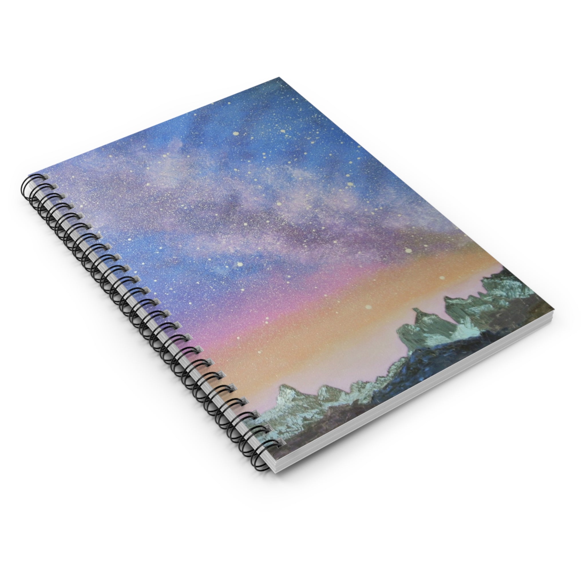 Galaxy Night Sky Spiral Notebook — Ruled Journal with Mountain Silhouette