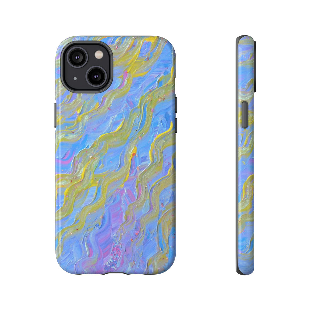 Pastel Marble Tough Phone Case — Blue & Gold Abstract Protective Cover