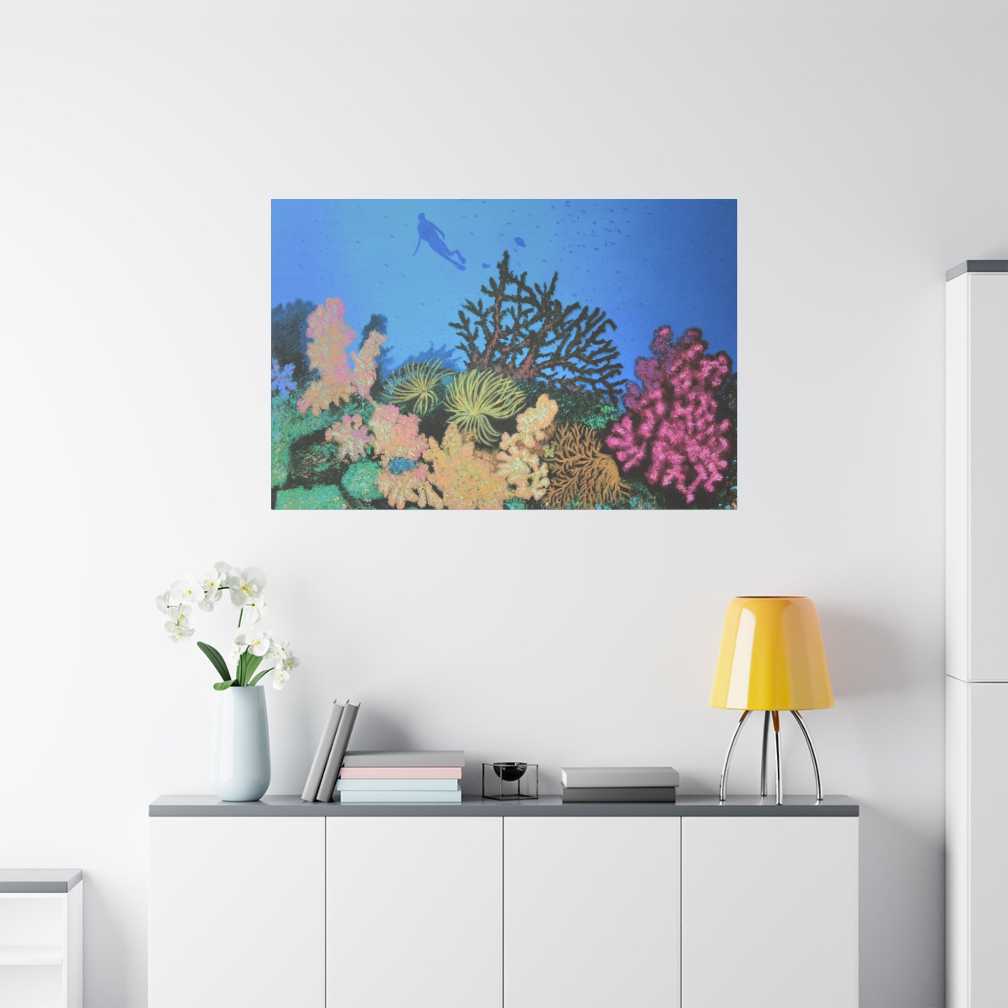 Underwater Coral Reef Canvas Wall Art — Scuba Diver Ocean Print