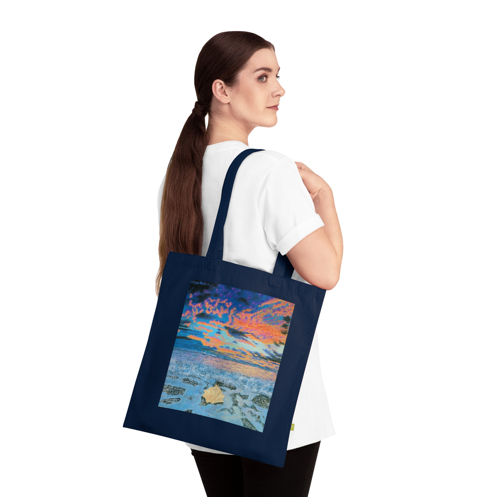Navy Sunset Seascape Tote Bag — Organic Cotton Beach Market Bag
