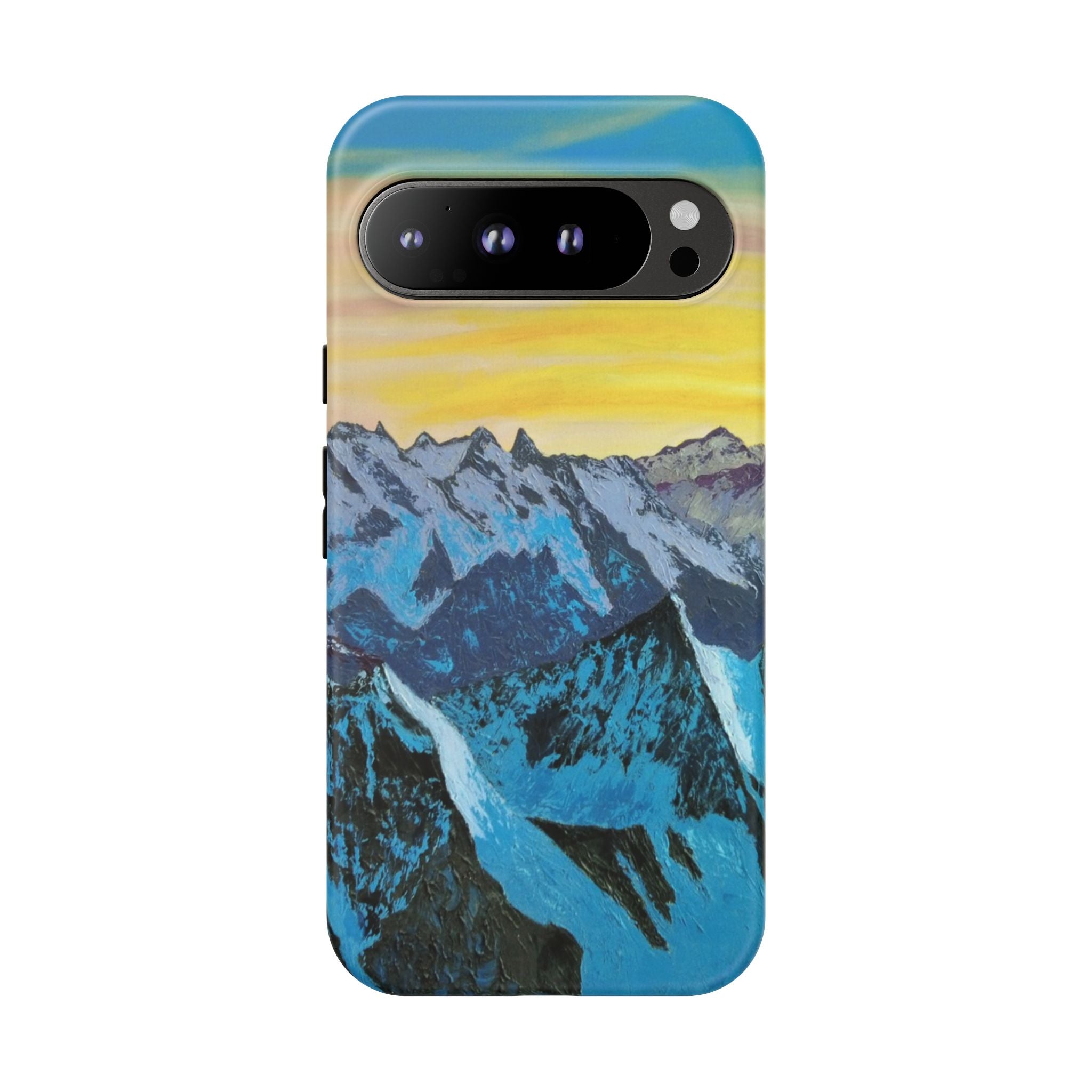 Mountain Sunset Phone Case — Protective Tough Case with Scenic Blue Peaks Design