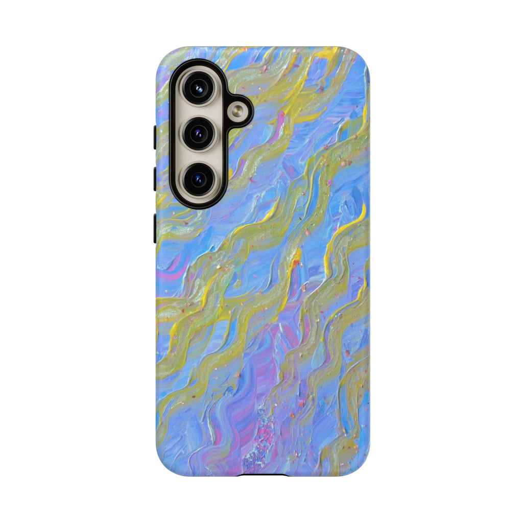 Pastel Marble Tough Phone Case — Blue & Gold Abstract Protective Cover