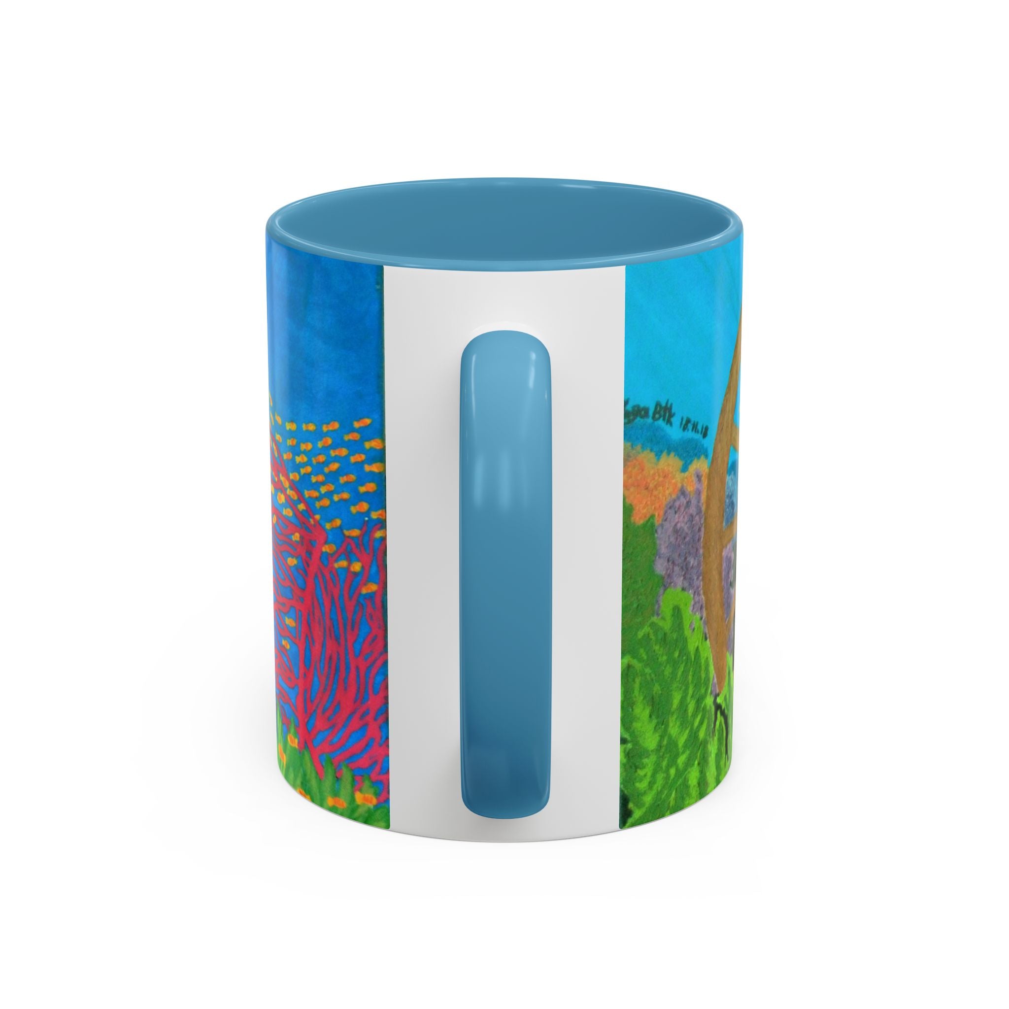 Underwater Reef Accent Coffee Mug — Colorful School of Fish Ocean Art (11/15oz)