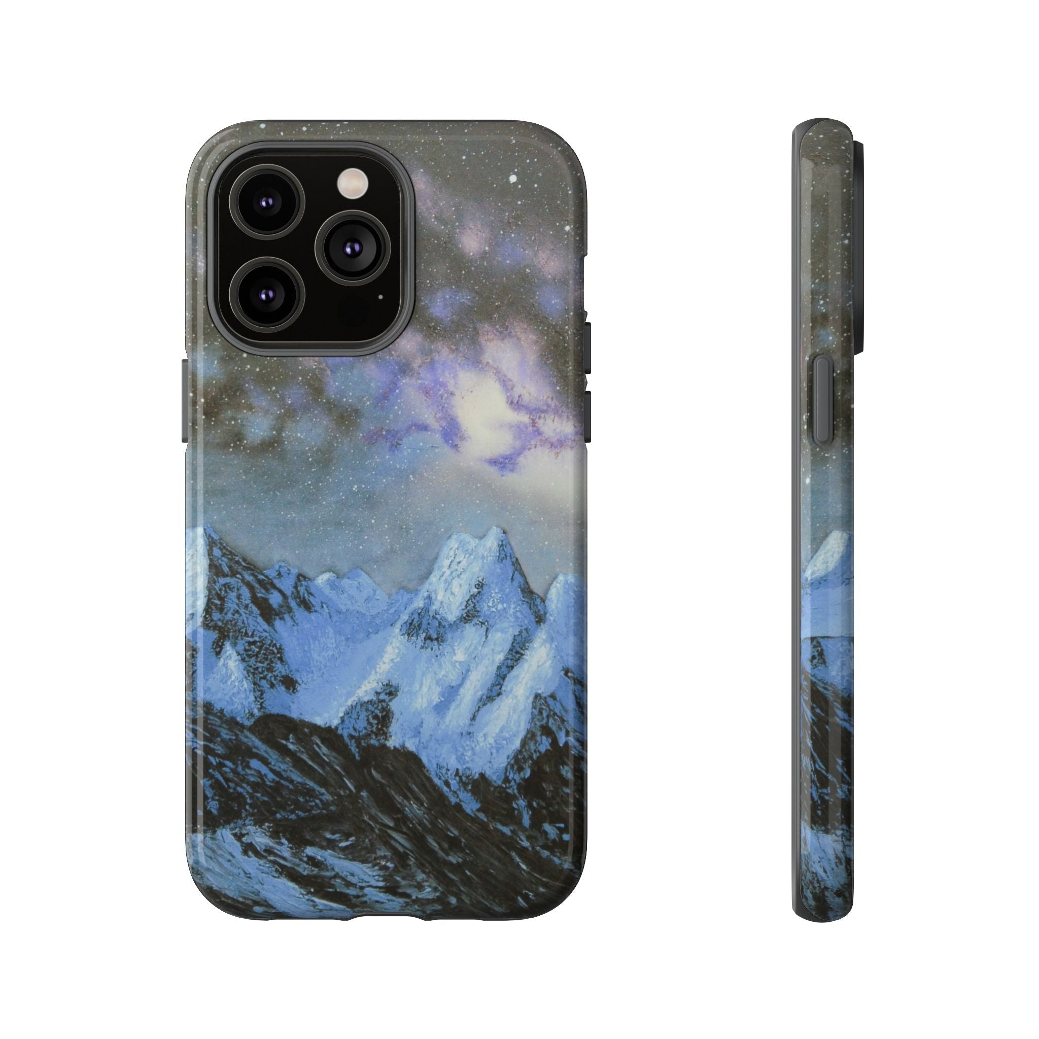 Mountain Night Sky Phone Case — Tough Protective iPhone Cover with Aurora & Snowy Peaks
