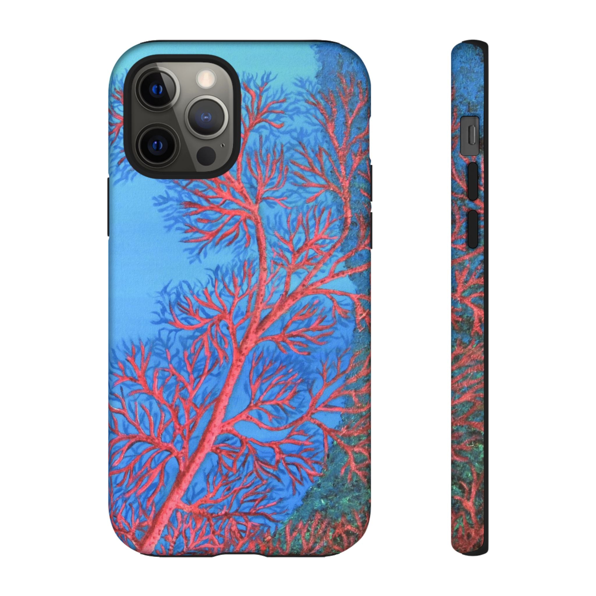 Coral Reef Phone Case — Vibrant Red Sea Fan on Ocean Blue Tough Case
