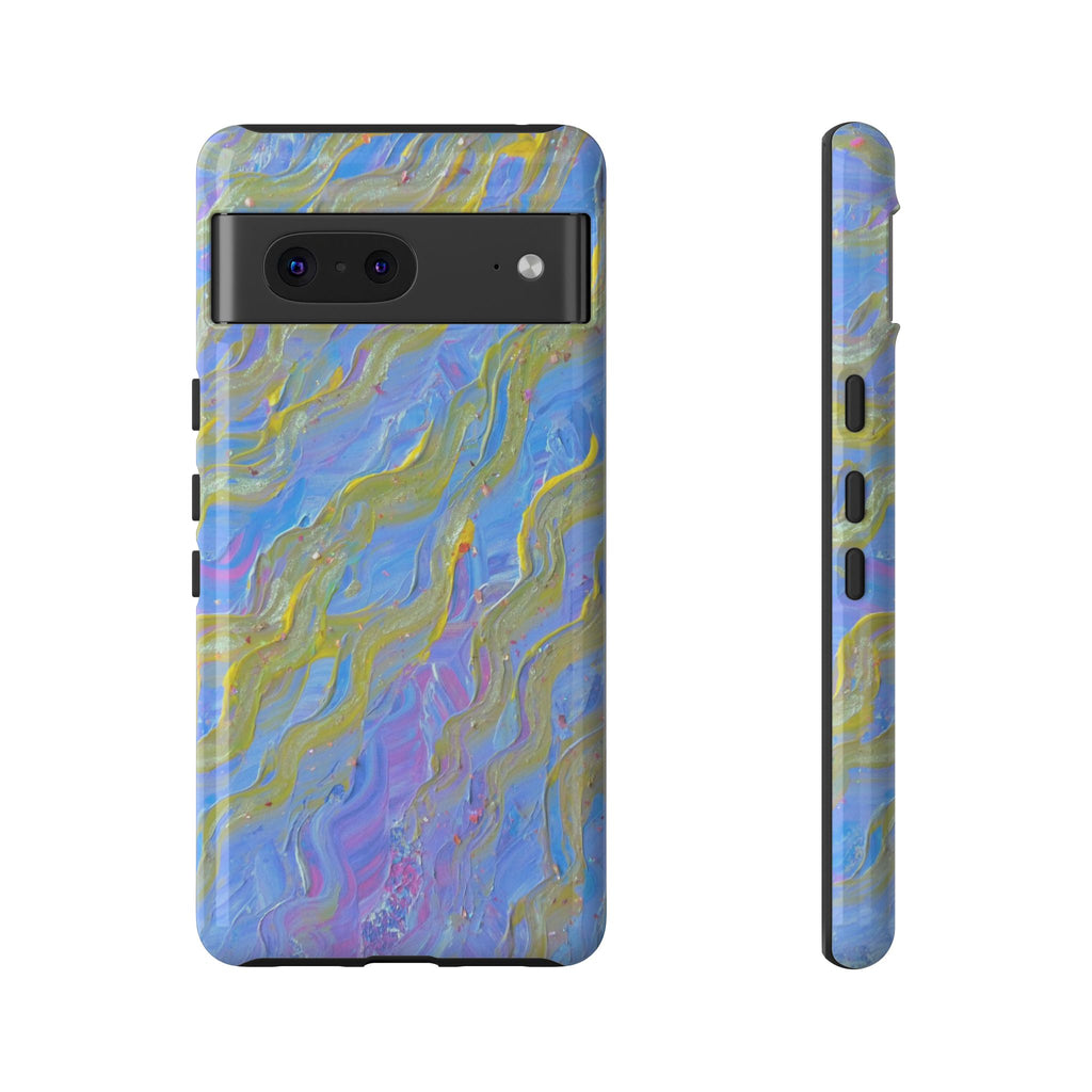 Pastel Marble Tough Phone Case — Blue & Gold Abstract Protective Cover