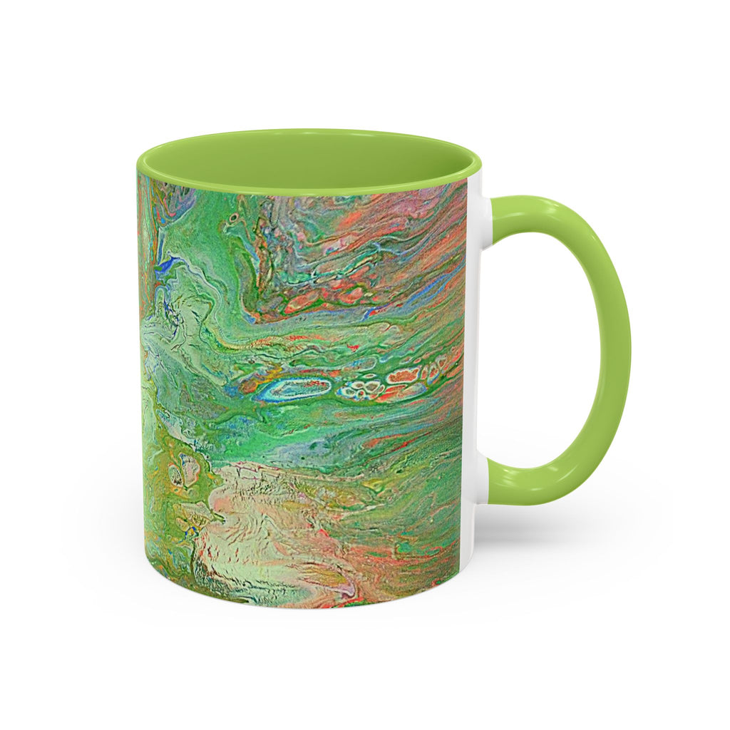 Green Marble Accent Coffee Mug — Abstract Swirl Art 11/15oz