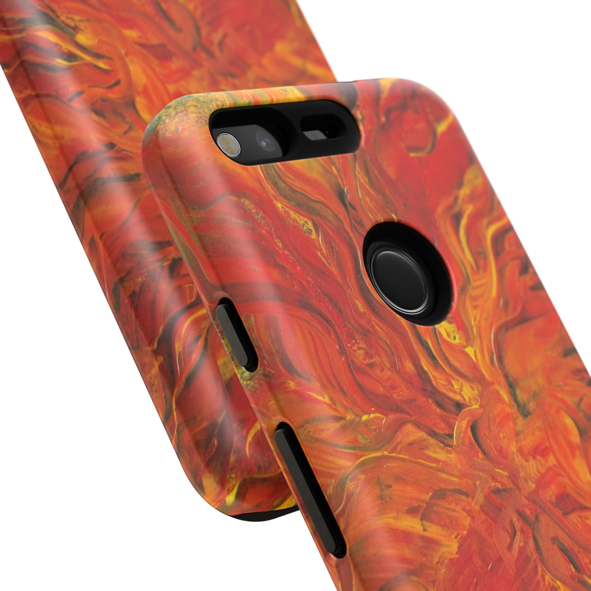 Flame Swirl Tough Phone Case — Abstract Red & Orange Art Protective Cover