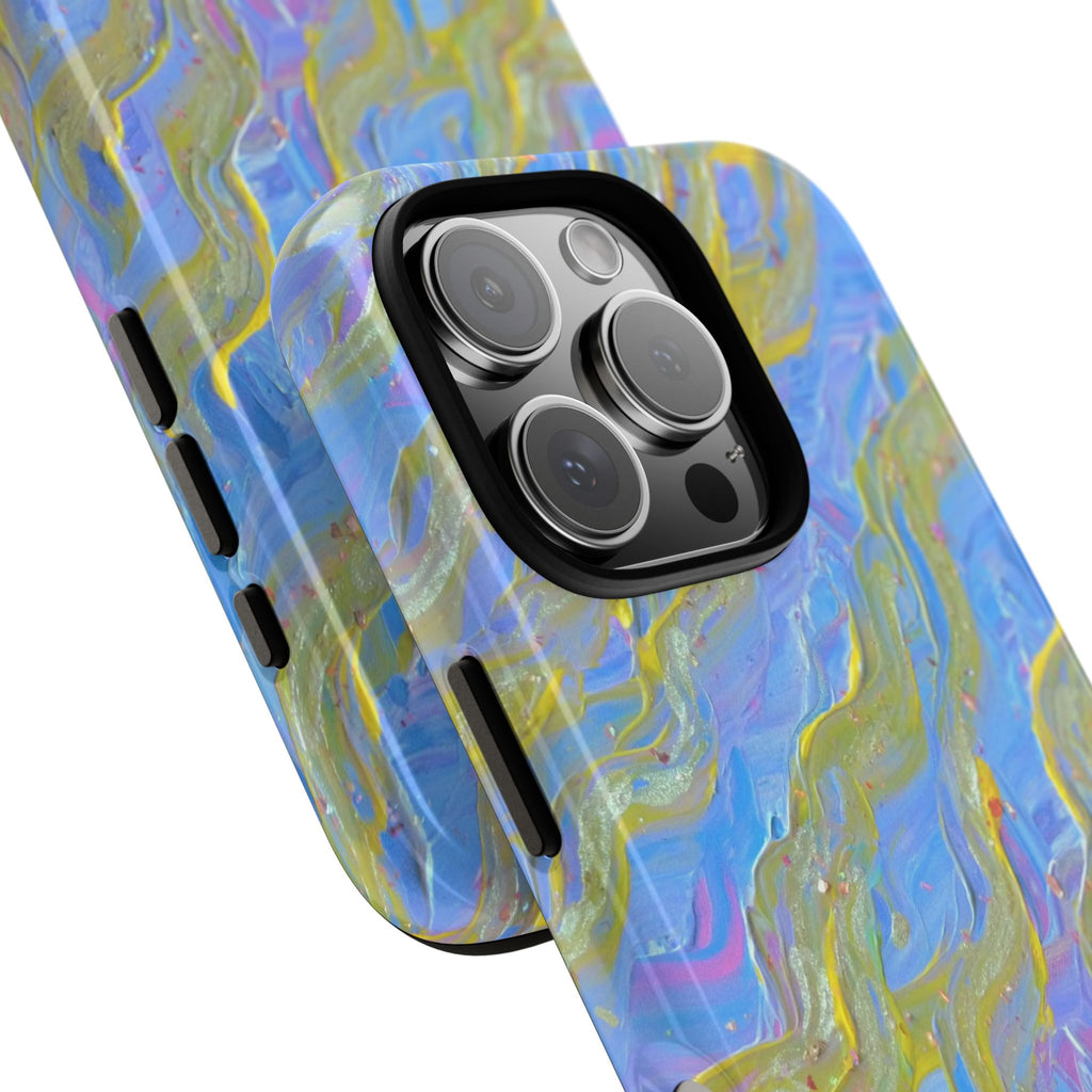 Pastel Marble Tough Phone Case — Blue & Gold Abstract Protective Cover