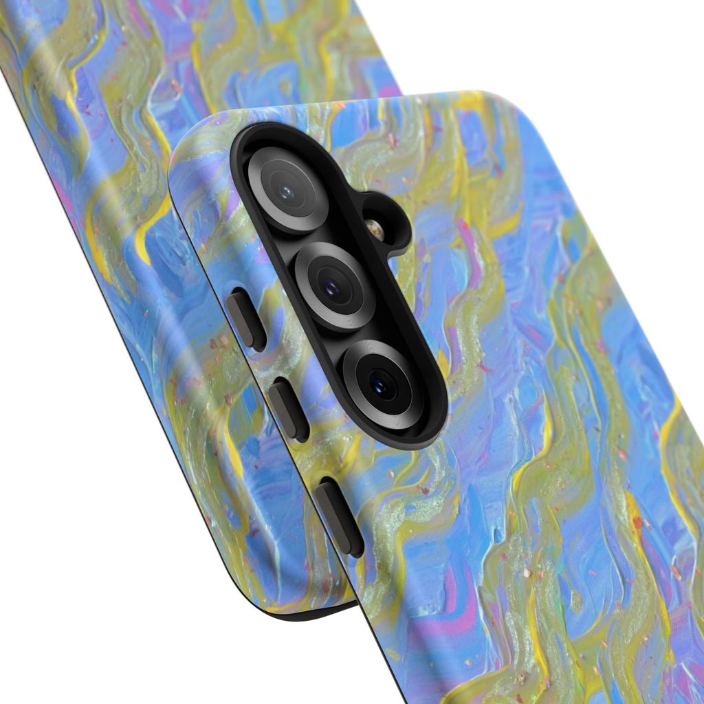 Pastel Marble Tough Phone Case — Blue & Gold Abstract Protective Cover