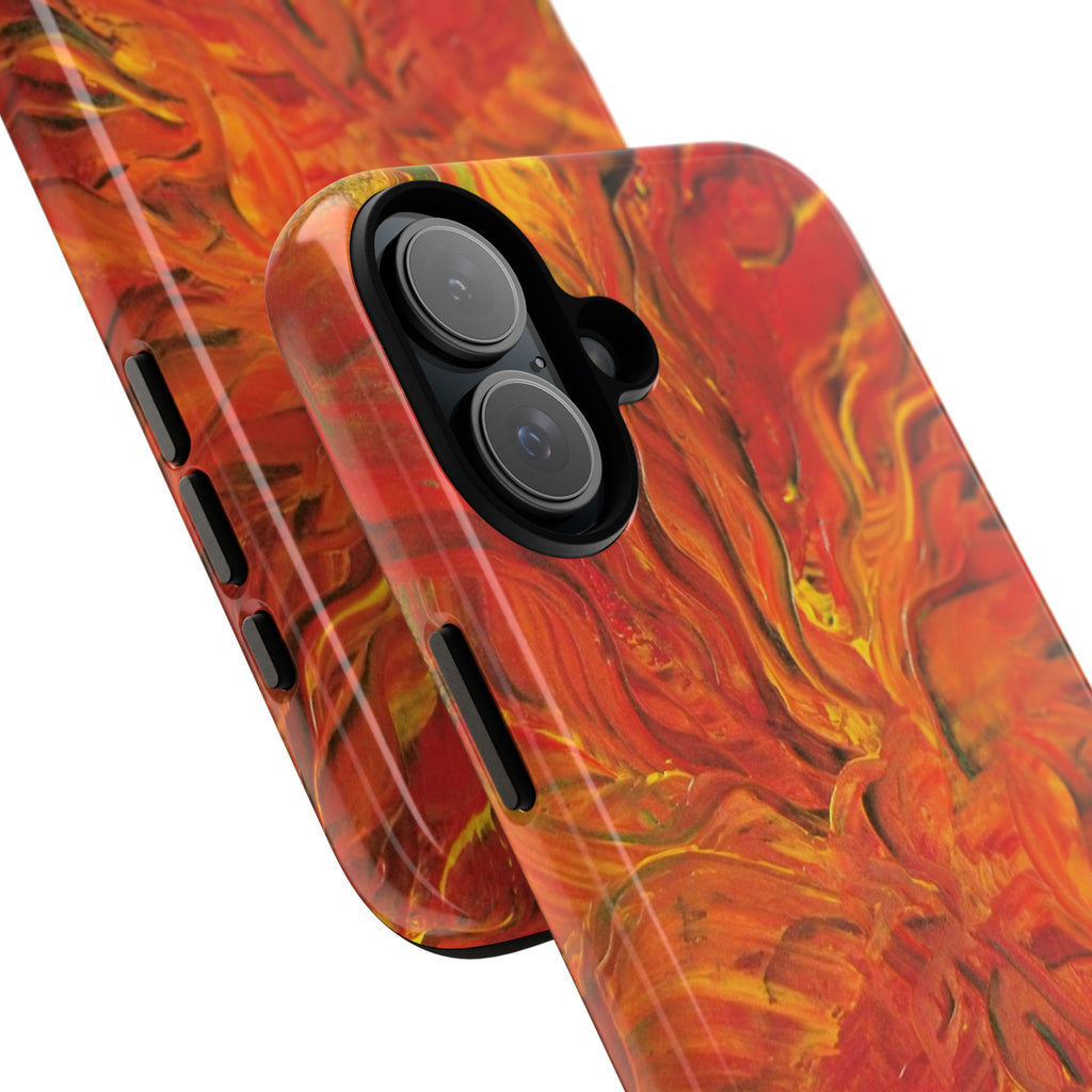 Flame Swirl Tough Phone Case — Abstract Red & Orange Art Protective Cover