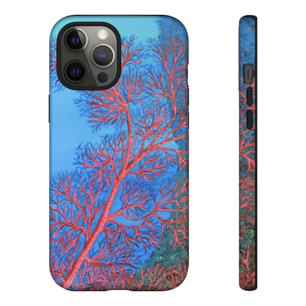 Coral Reef Phone Case — Vibrant Red Sea Fan on Ocean Blue Tough Case