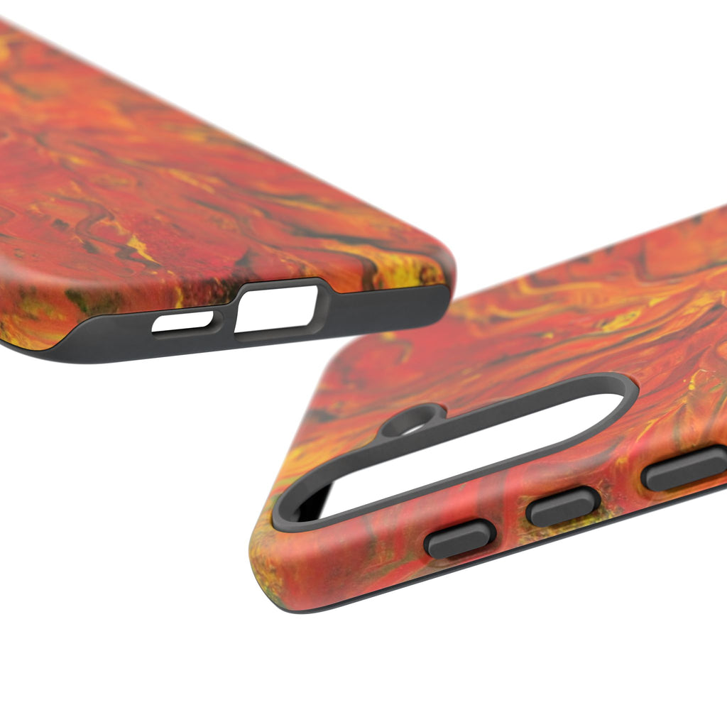 Flame Swirl Tough Phone Case — Abstract Red & Orange Art Protective Cover