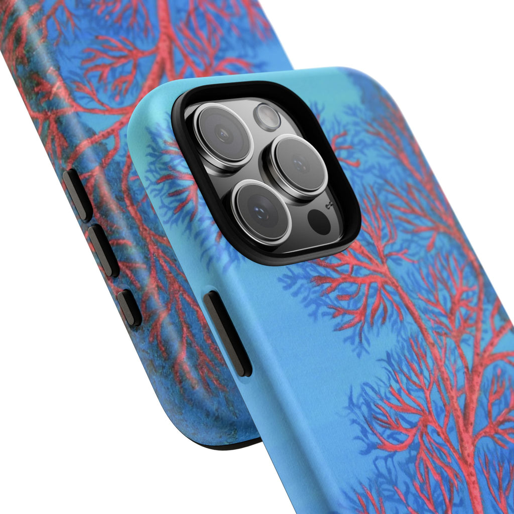 Coral Reef Phone Case — Vibrant Red Sea Fan on Ocean Blue Tough Case