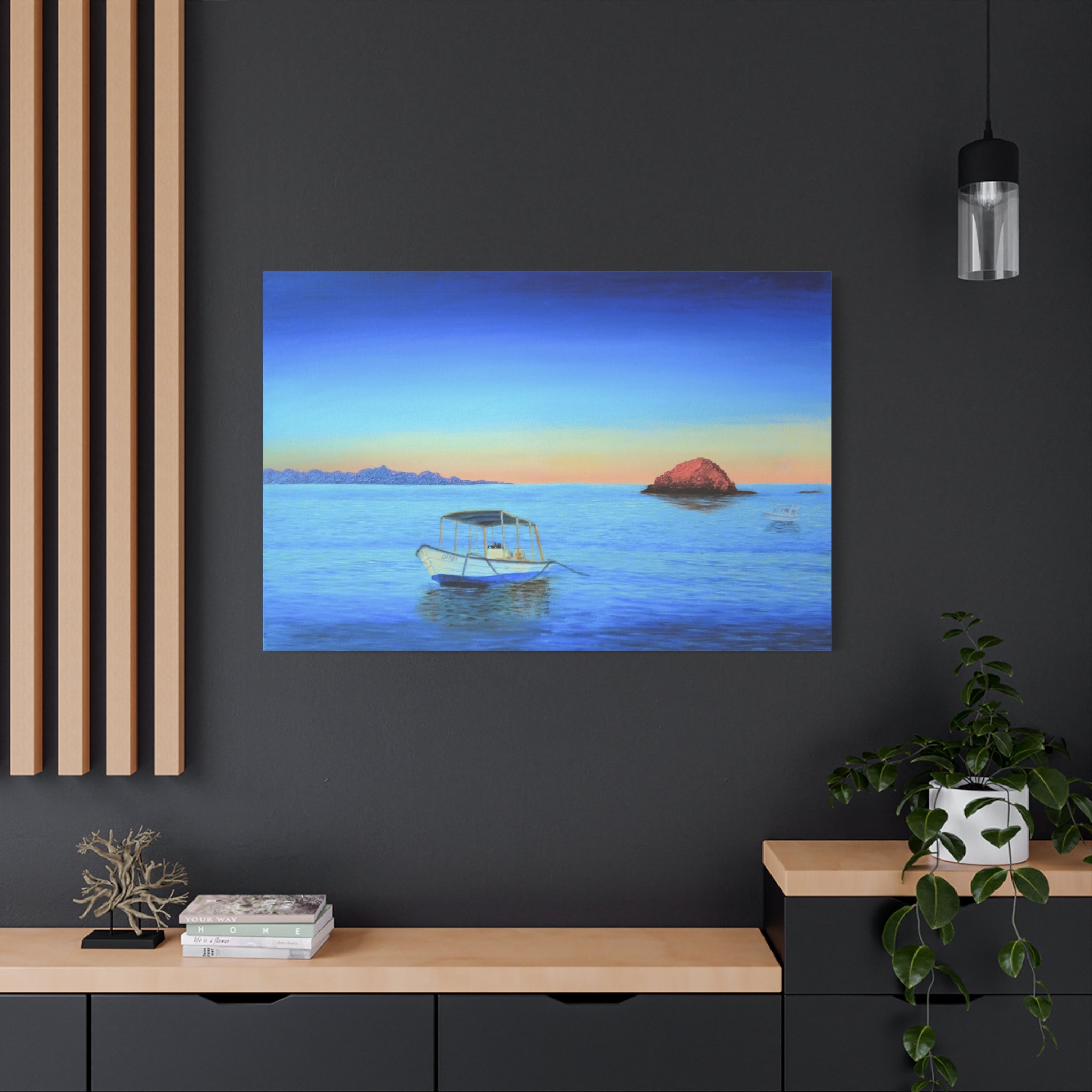 Seaside Sunrise Boat Matte Canvas Print — Stretched Wall Art