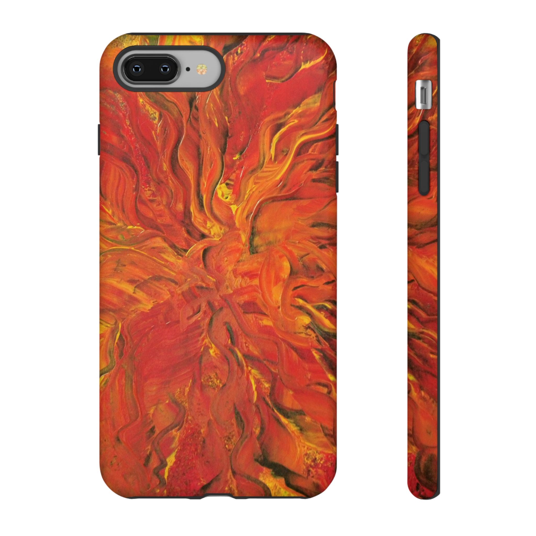 Flame Swirl Tough Phone Case — Abstract Red & Orange Art Protective Cover