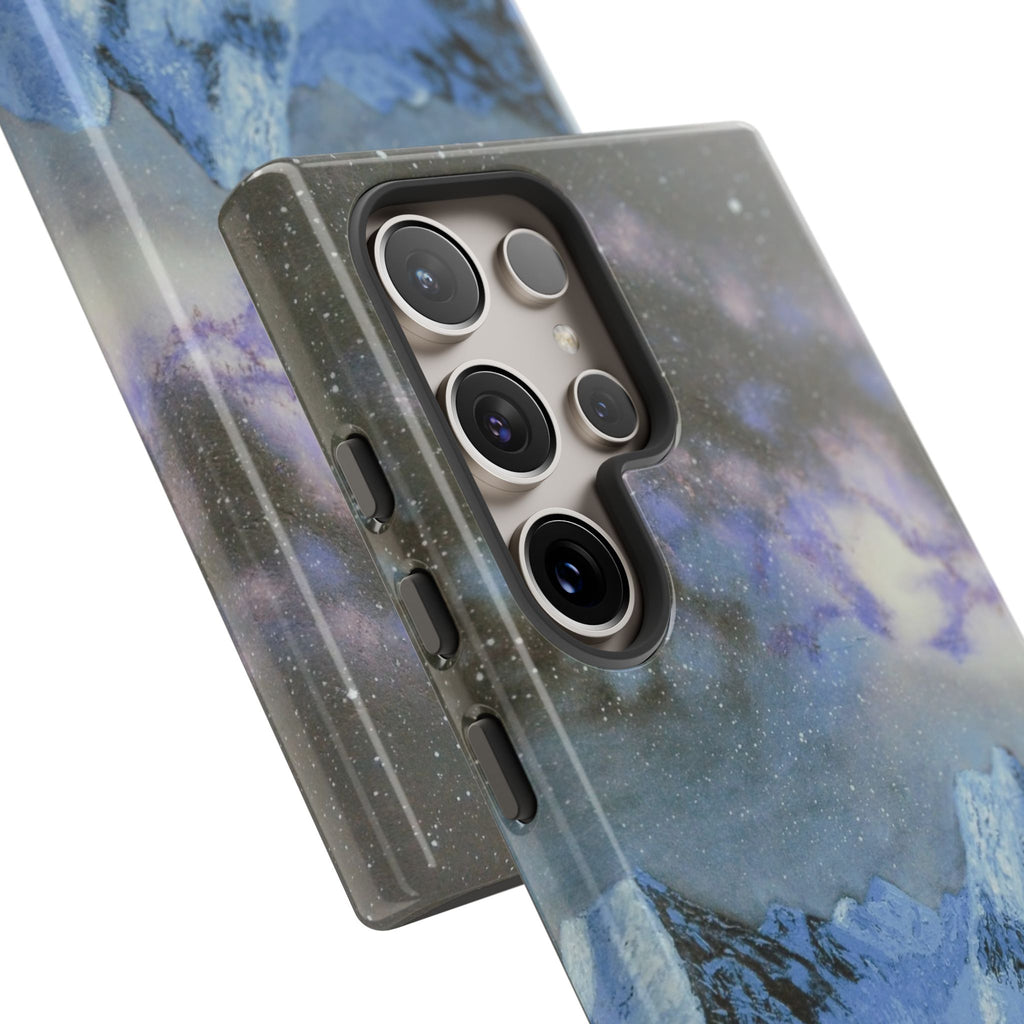 Mountain Night Sky Phone Case — Tough Protective iPhone Cover with Aurora & Snowy Peaks