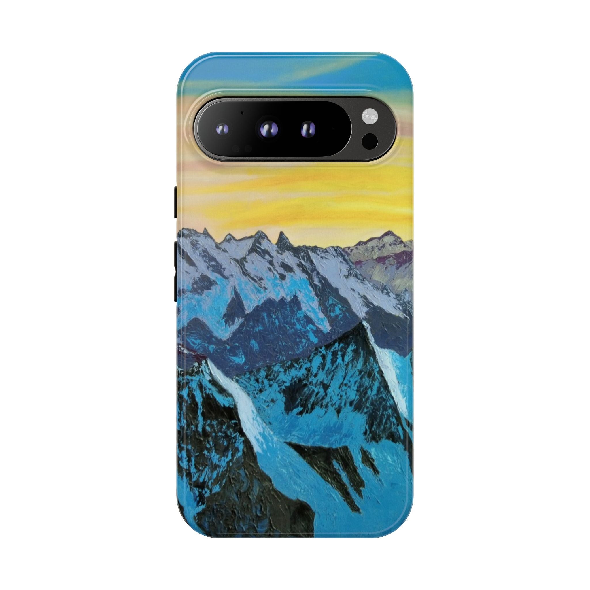 Mountain Sunset Phone Case — Protective Tough Case with Scenic Blue Peaks Design