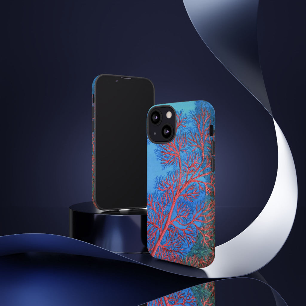 Coral Reef Phone Case — Vibrant Red Sea Fan on Ocean Blue Tough Case
