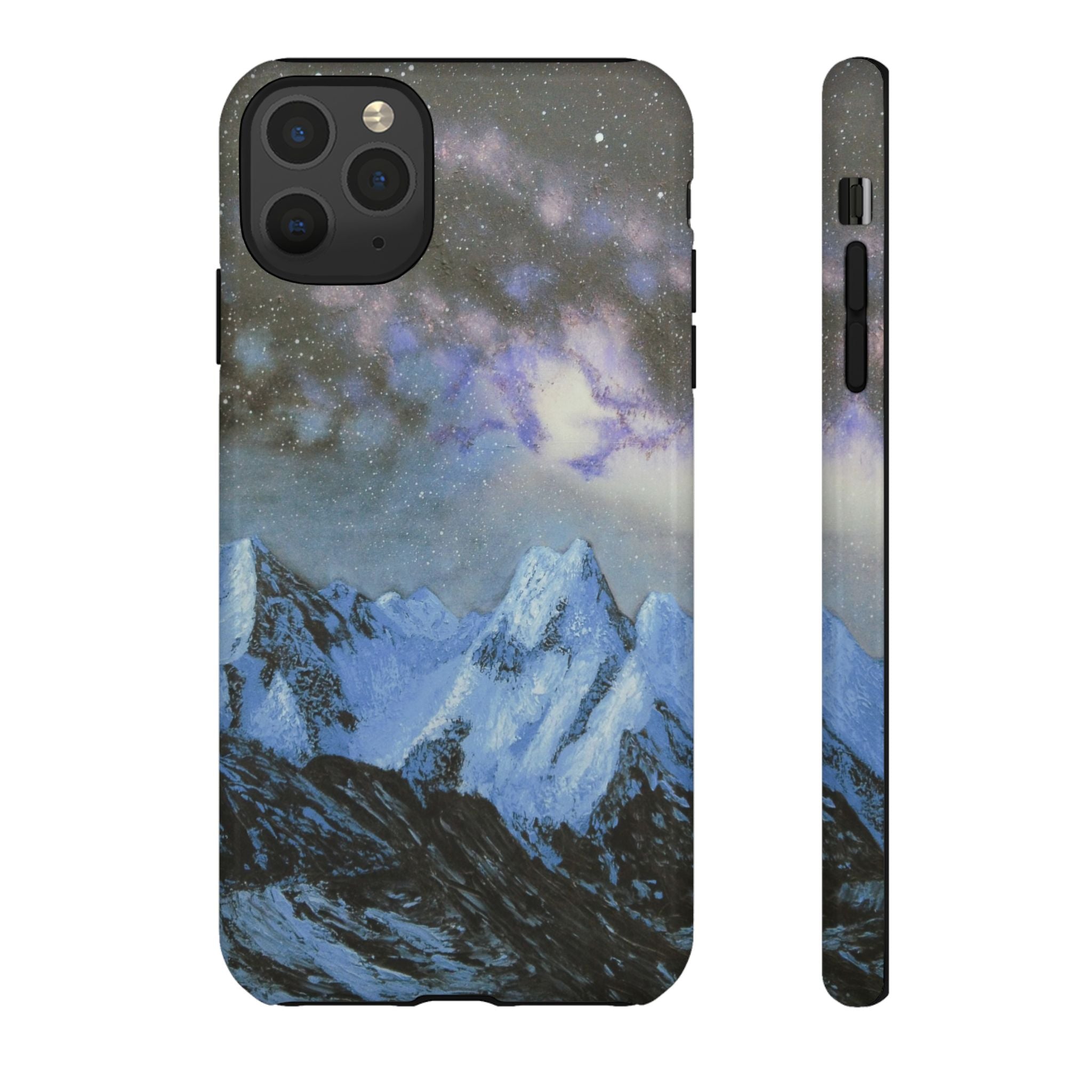 Mountain Night Sky Phone Case — Tough Protective iPhone Cover with Aurora & Snowy Peaks