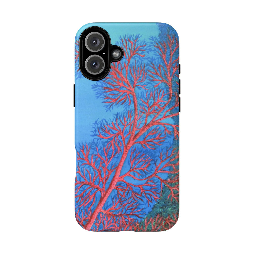 Coral Reef Phone Case — Vibrant Red Sea Fan on Ocean Blue Tough Case