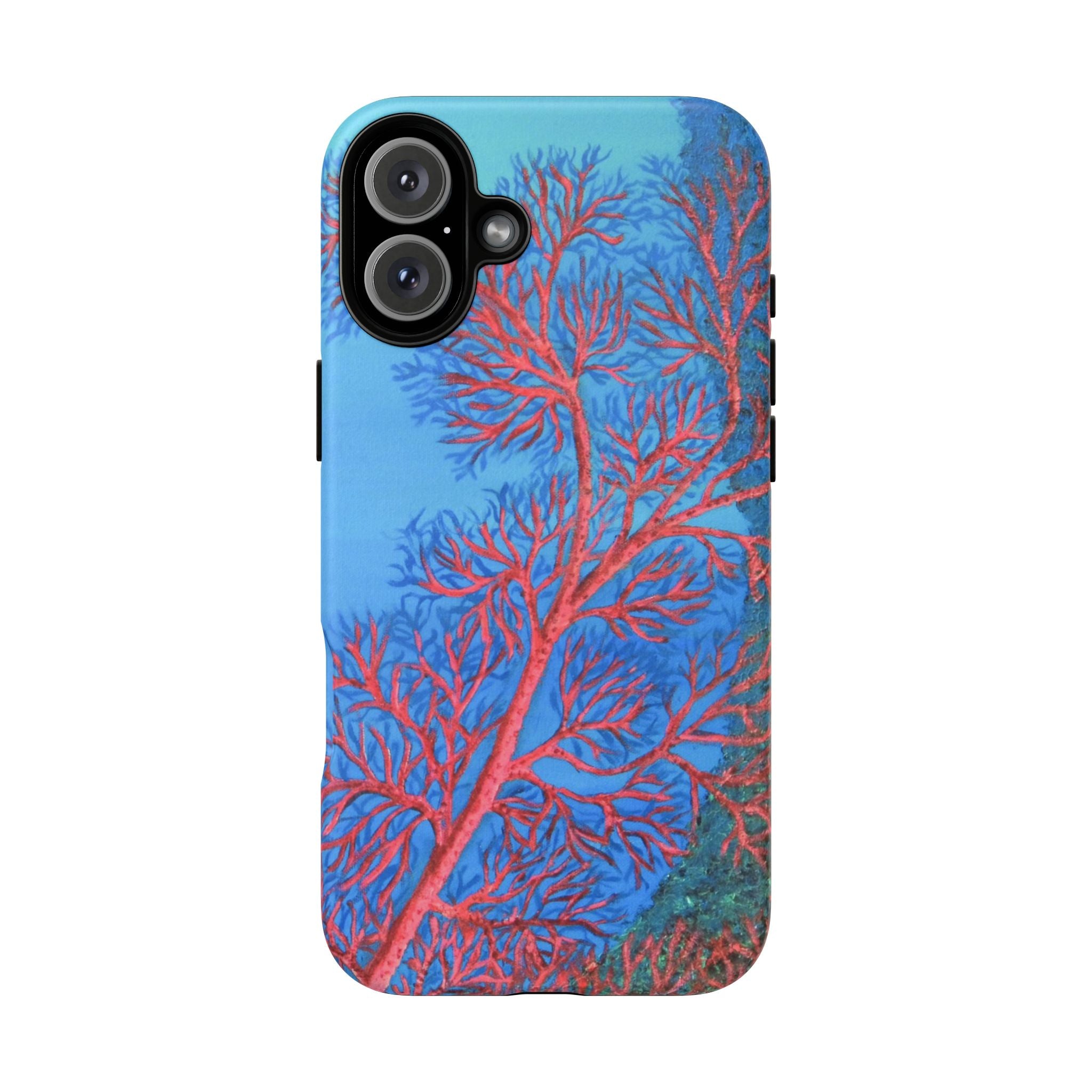 Coral Reef Phone Case — Vibrant Red Sea Fan on Ocean Blue Tough Case