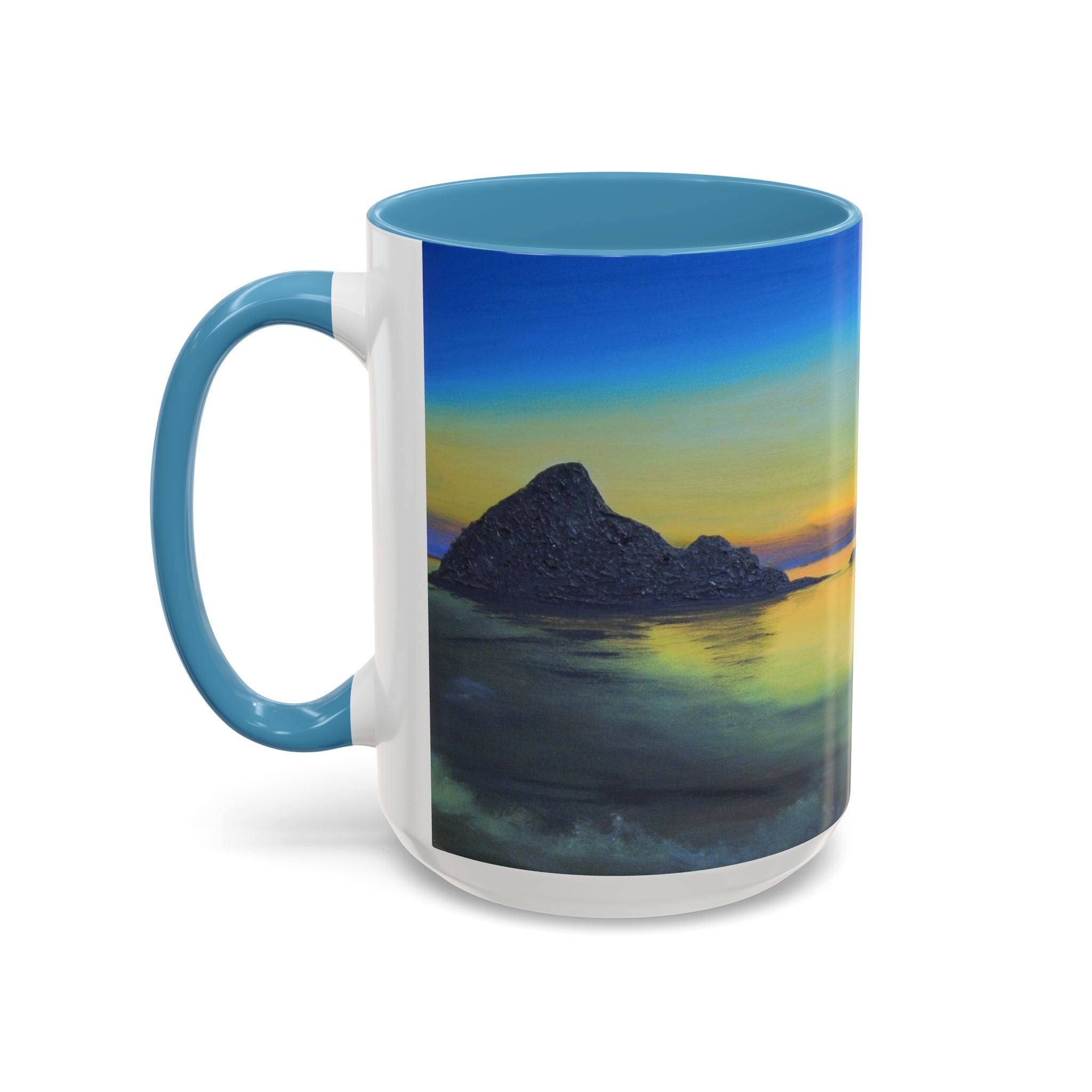 Sunset Horizon Accent Coffee Mug — Pastel Pink Inner & Handle