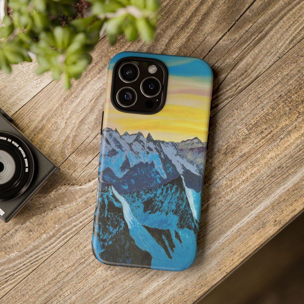 Mountain Sunset Phone Case — Protective Tough Case with Scenic Blue Peaks Design